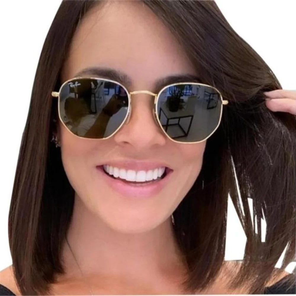 Ray-Ban Women's Gold Frame 51mm Black Lens Hexagon Sunglasses Like New - Picture 14 of 16